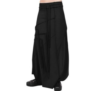 Aakasha Black Lagenlook Knit Patchwork Cyberpunk Goth Emo Maxi Skirt